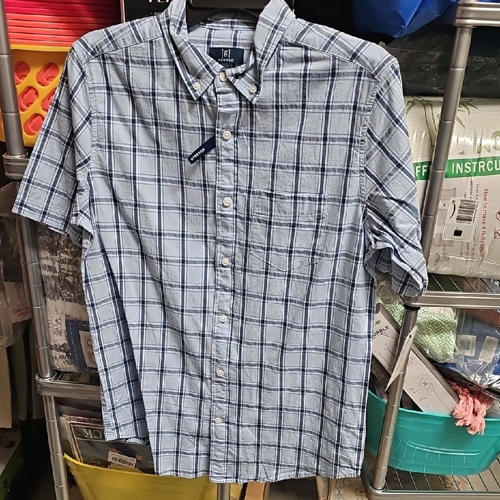 Nwt Mens Button Up Light Blue Checkered Shirt